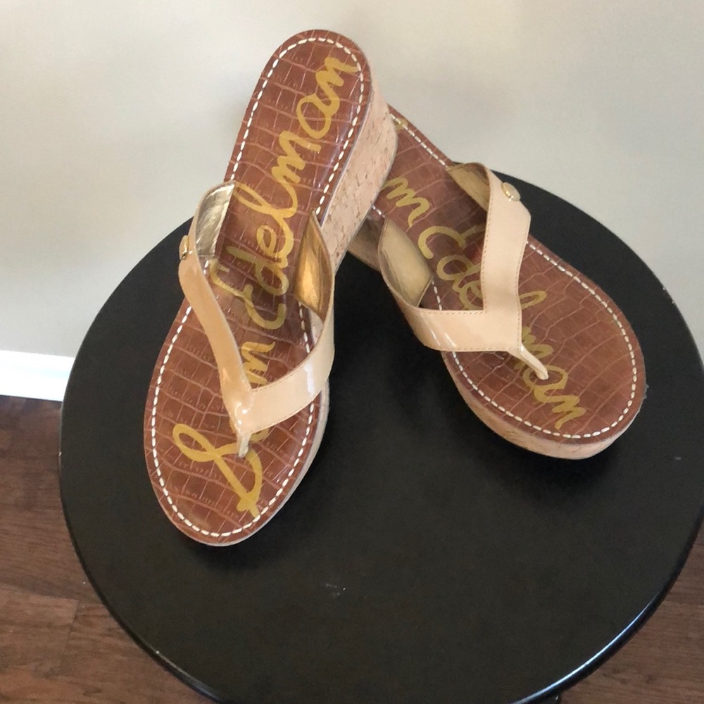 Sam Edelman Tan Patent Leather Wedge Sandals